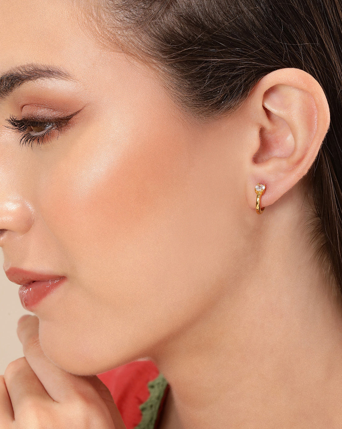 925 Sterling Silver 18kt Gold Plated CZ Circular Mini Hoop Earring