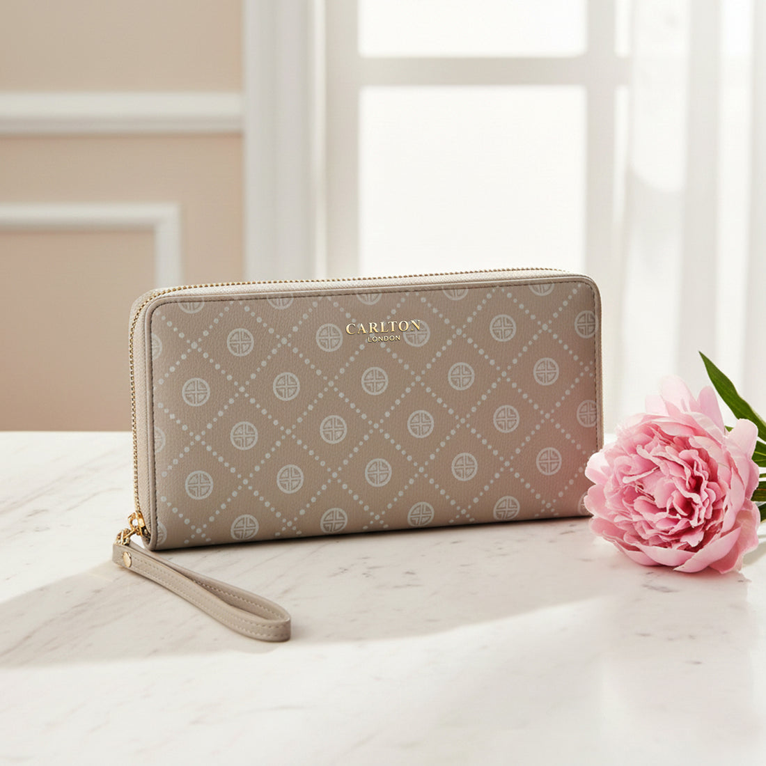 Carlton London Nude Printed Zip Around Wallet With Detachable Wrist Strap CLHB 26