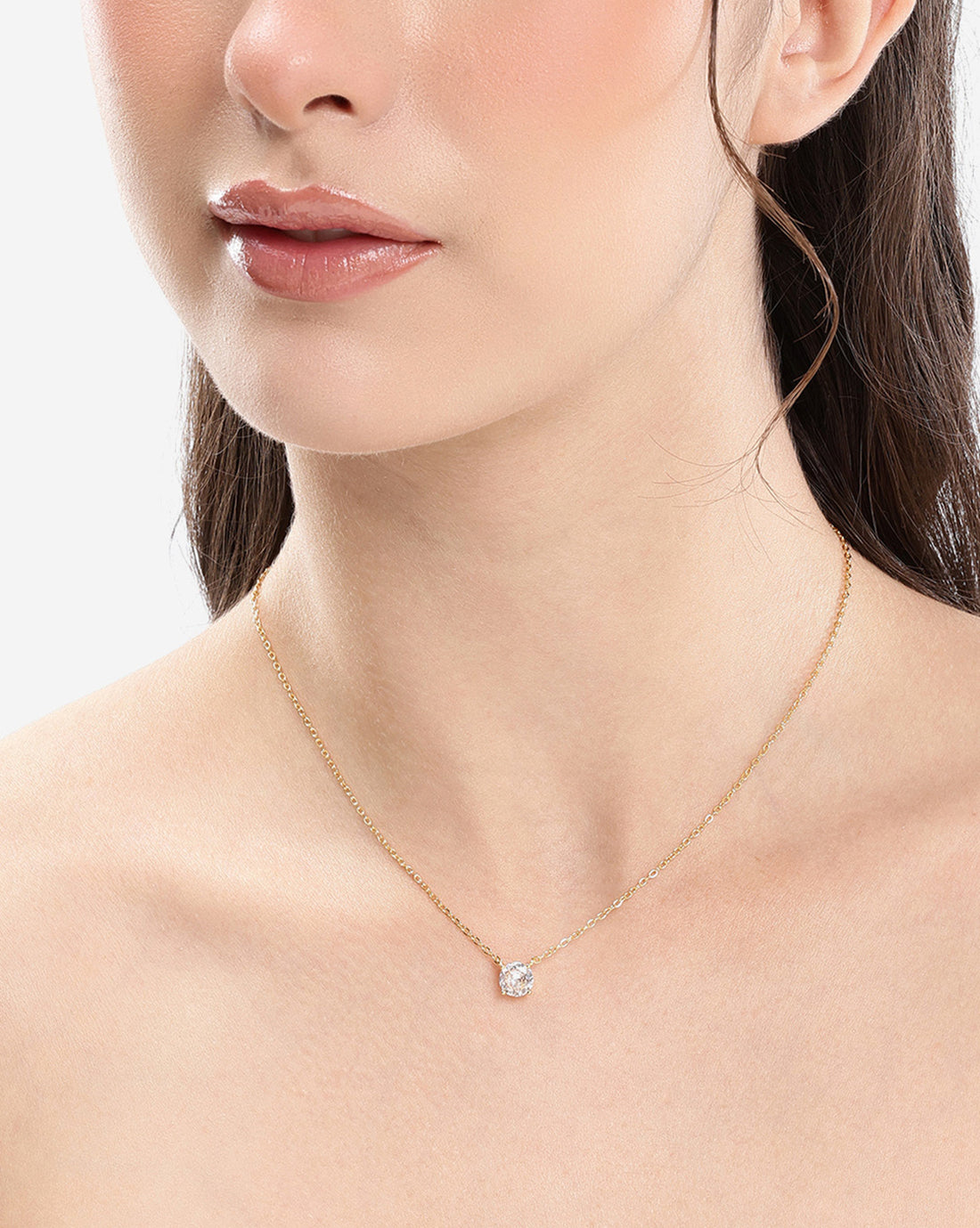 Gold Plated Sparkling CZ Solitaire Necklace
