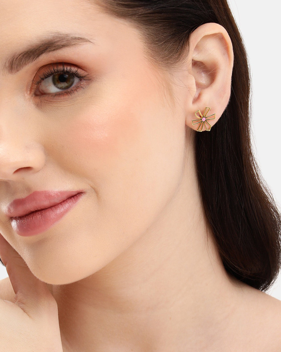 18kt Gold Plated Petal Bloom Enamelled Floral Stud Earring