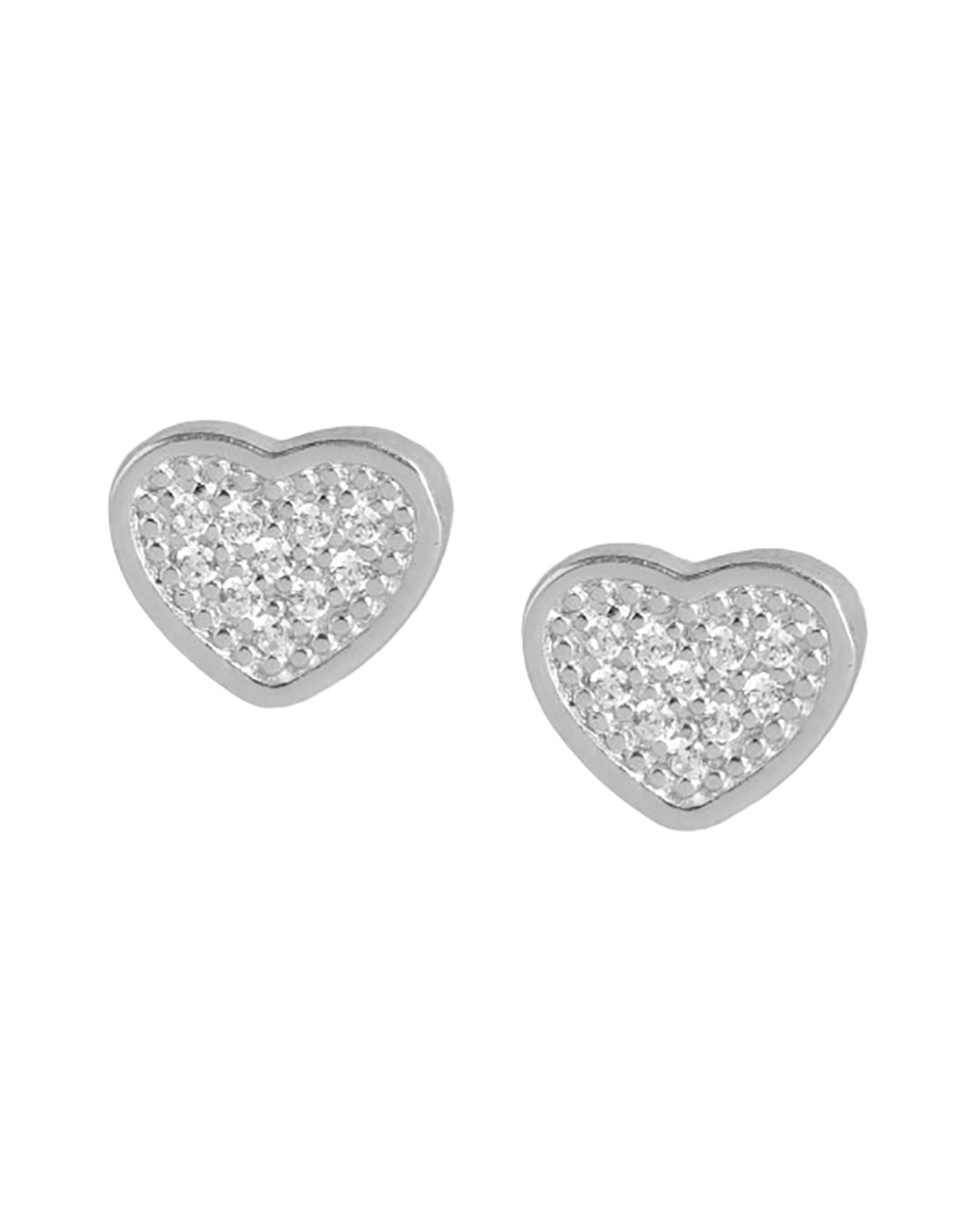 925 Steling Silver Rhodium Plated CZ Heart Petite Stud Earring