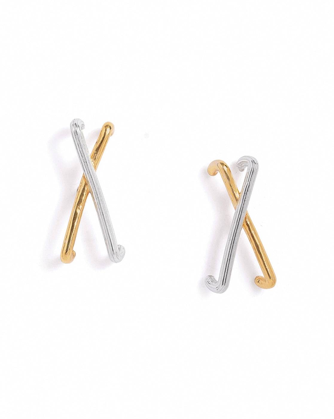 18kt Gold & Rhodium Plated Crossover Stud Earring