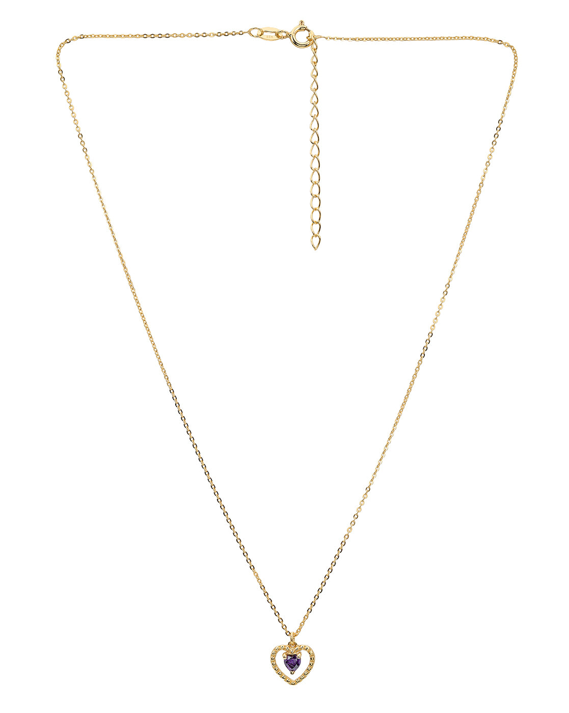 925 Sterling Silver 18kt Gold Plated Saphire Solitaire Heart Pendant and Chain