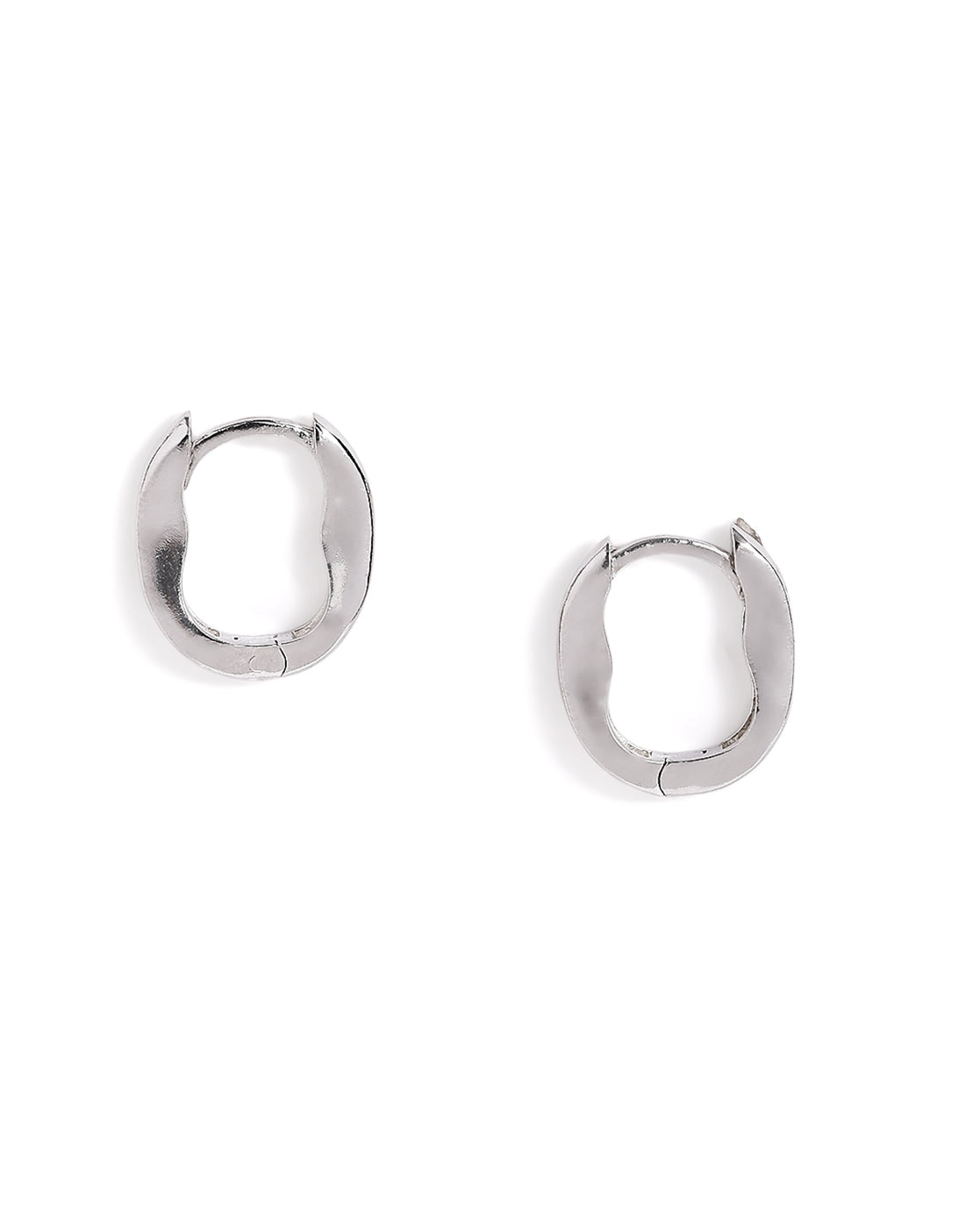 Rhodium Plated Oval Mini Hoop Earring