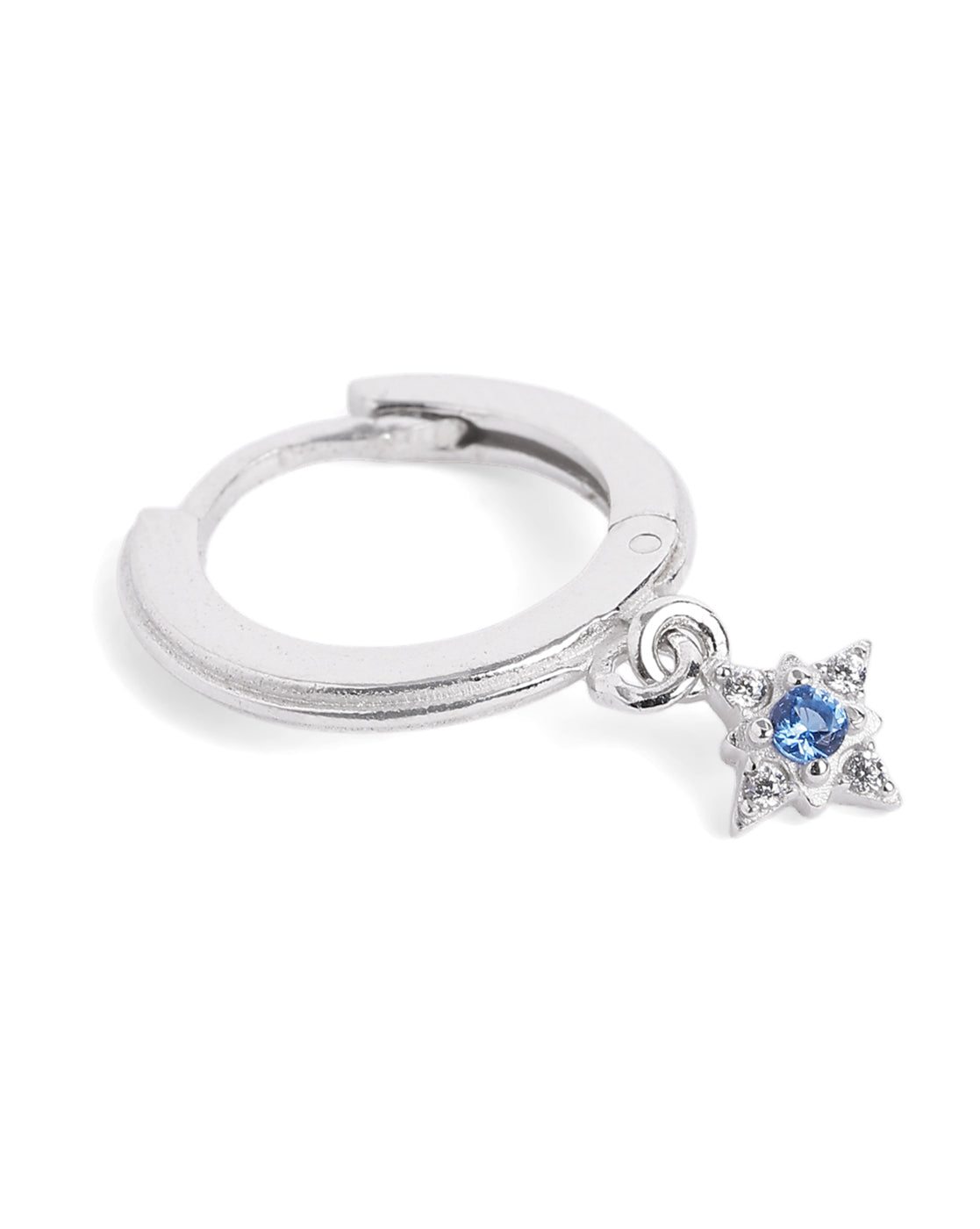 Rhodium Plated Dangling Blue Topaz Mini Hoop Earring
