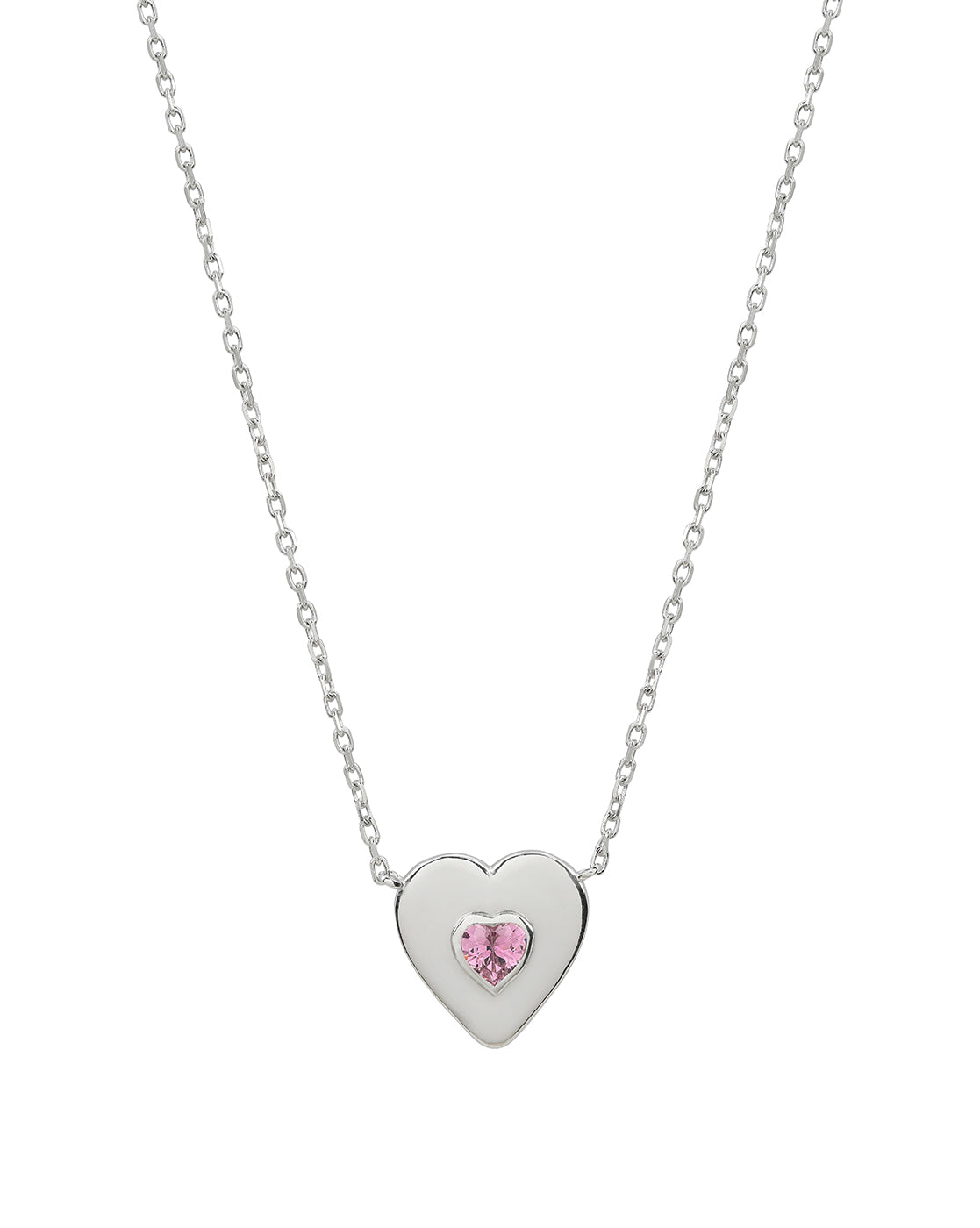 Rhodium Plated Solitaire Studded Heart Pendant and Chain Necklace