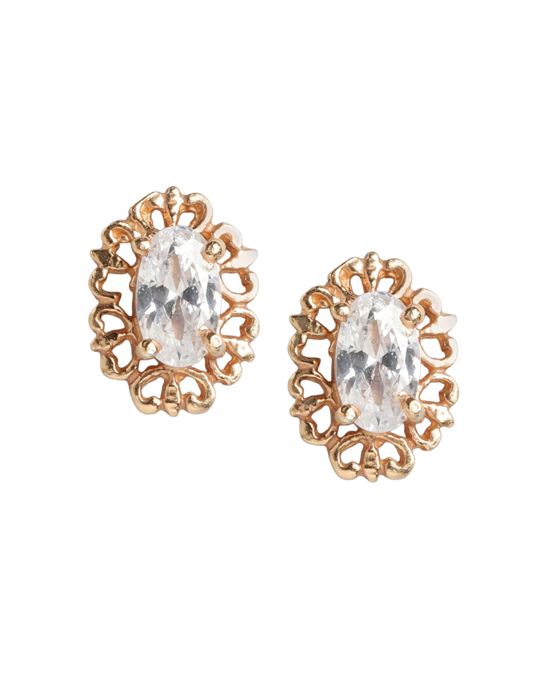 925 Sterling Silver 18kt Rose Gold Plated Solitaire Floral Oval Stud Earring