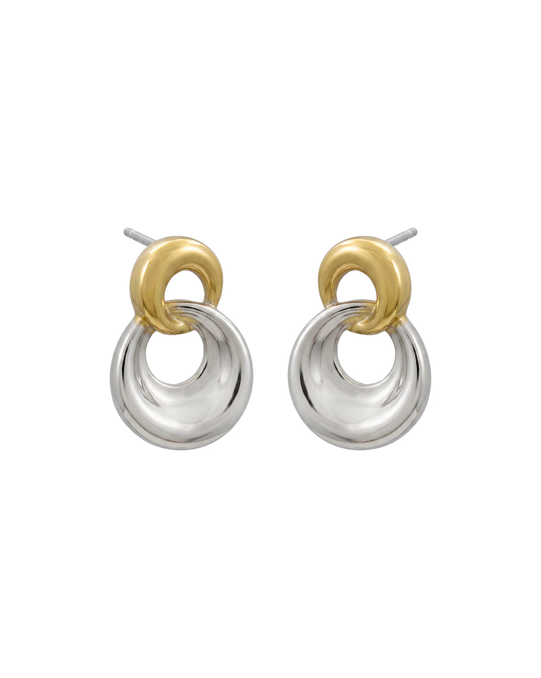 18kt Gold & Rhodium Plated Double Circle Interlinked Drop Earring
