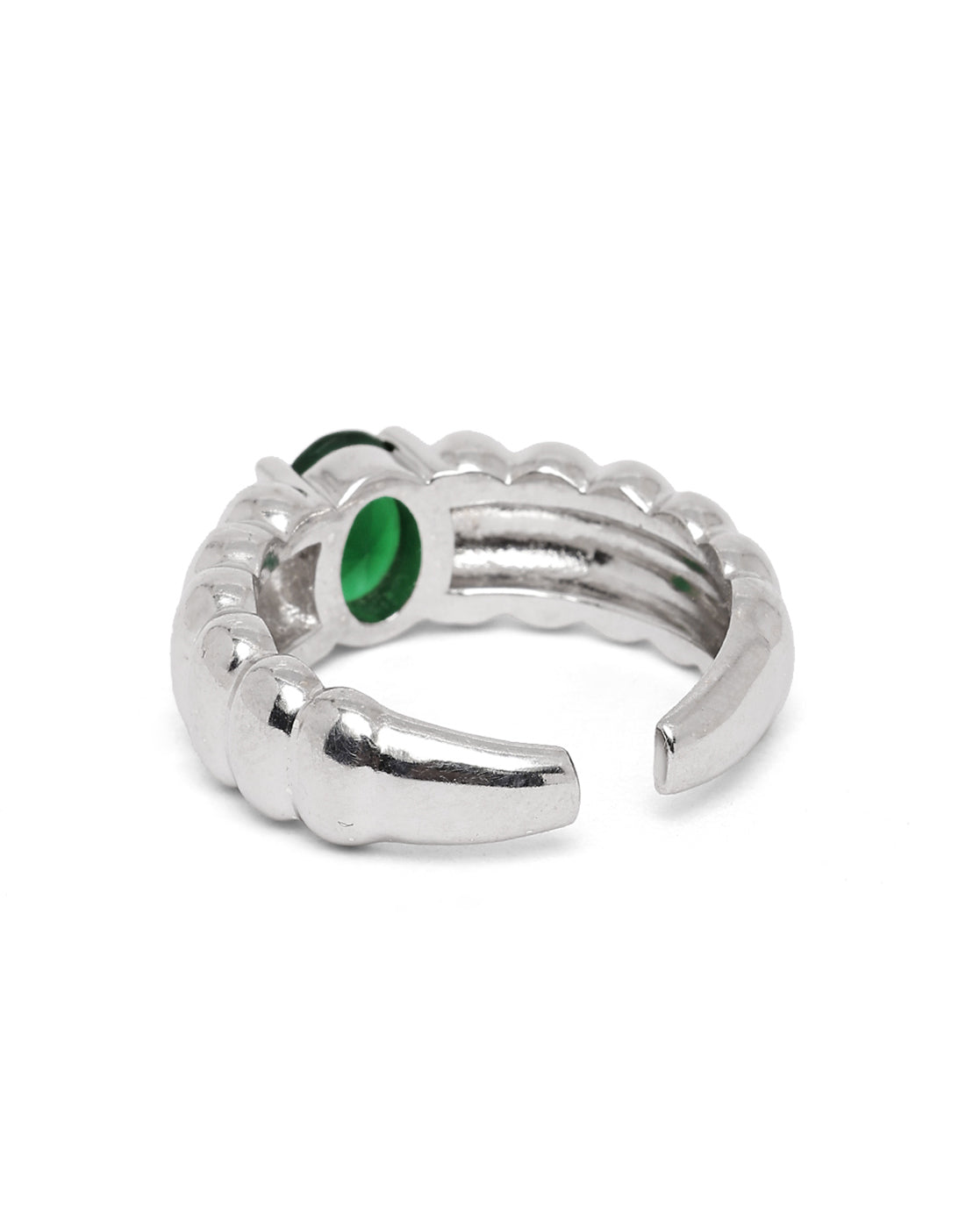 Rhodium Plated Emerald Blue Stone Adjustable Ring
