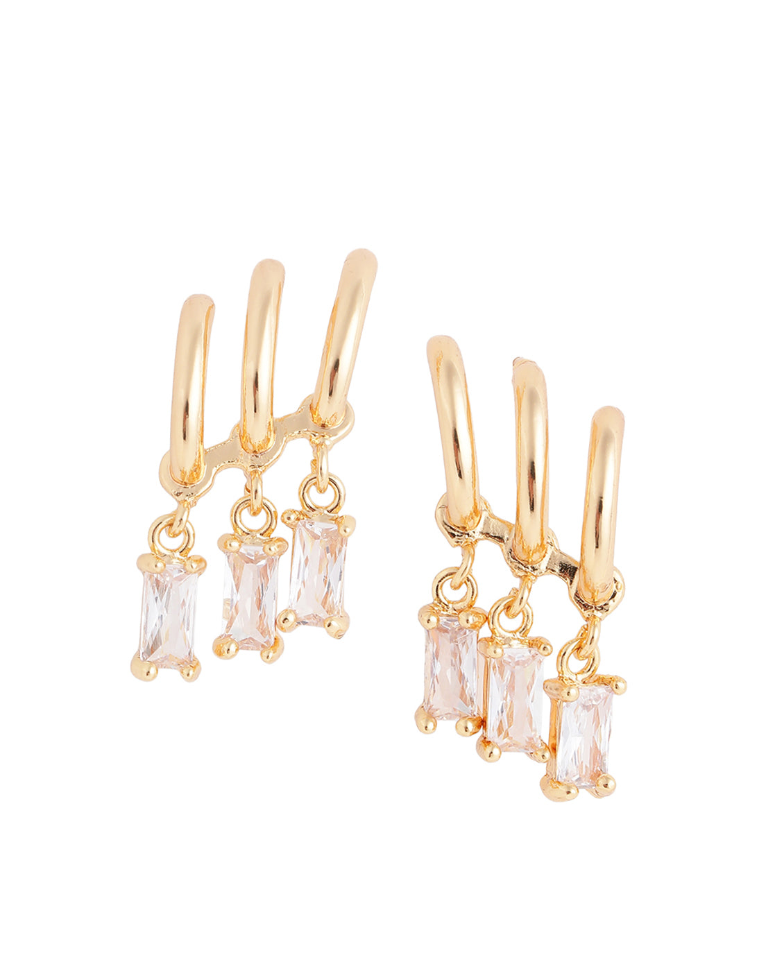 Gold Plated Dangling Solitaire Half Hoop Earring