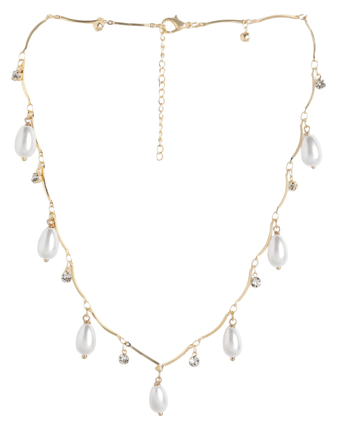 Gold Plated Contemporary Dangling CZ and Pearl Wave Necklace