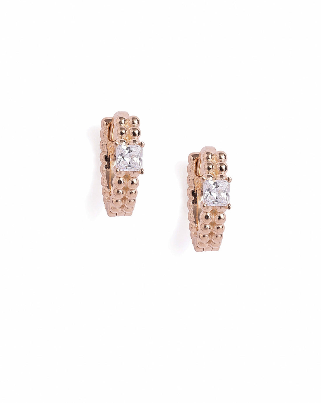 18kt Rose Gold Plated Solitaire Huggie Hoop Earring