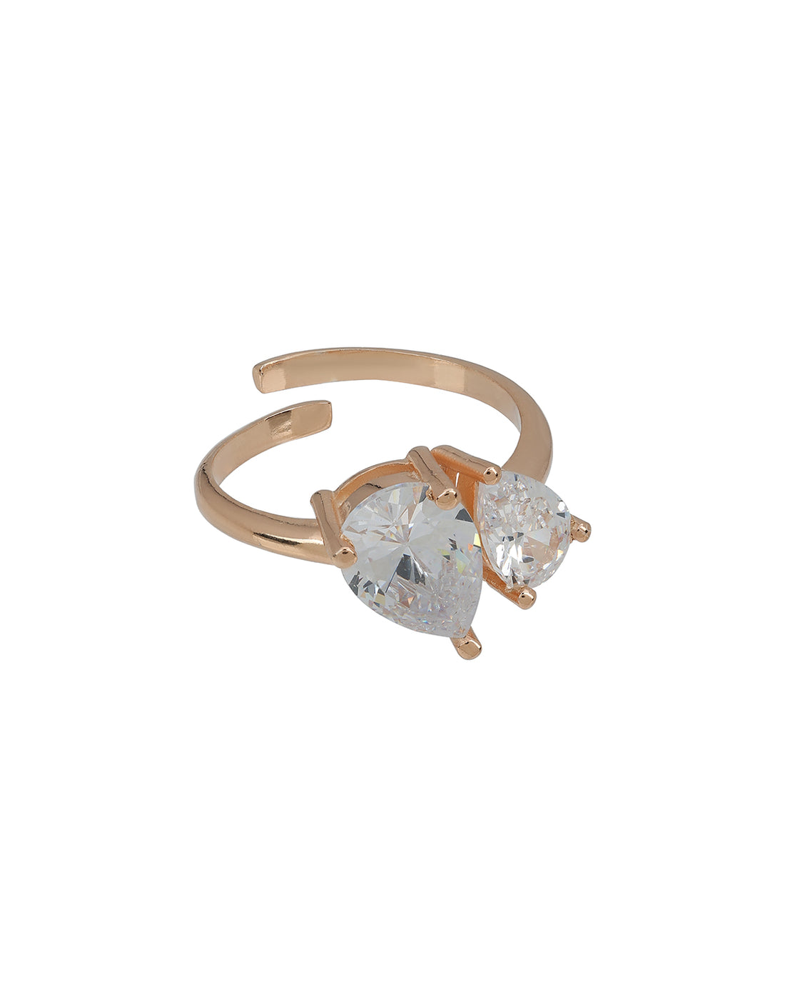18Kt Rose Gold-Plated CZ Toi Et Moi Adjustable Ring