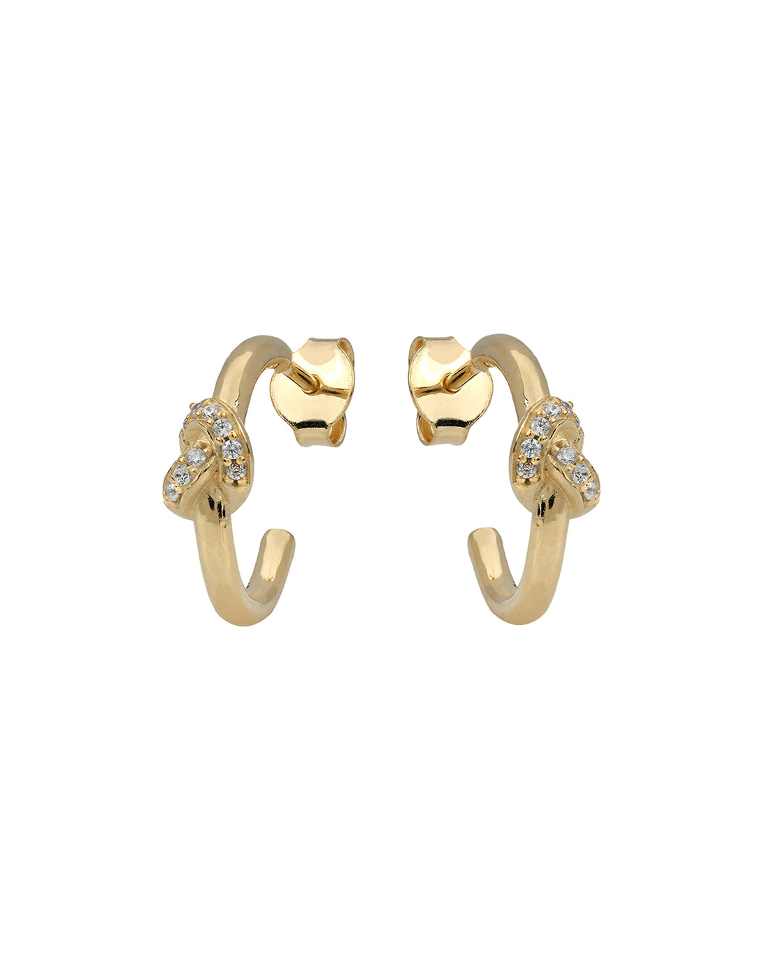 18kt Gold Plated CZ Trendy Knot Half Hoop Earring