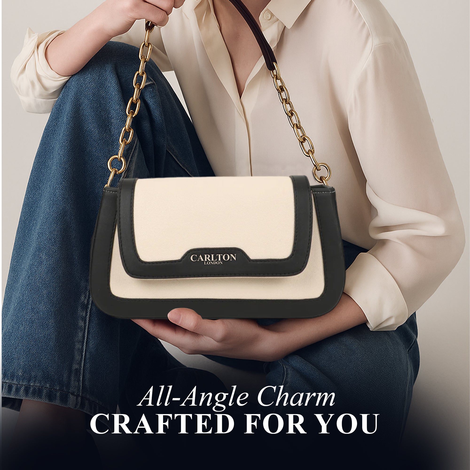 Carlton London Women Handbag - CLLP-945 CREAM BLACK