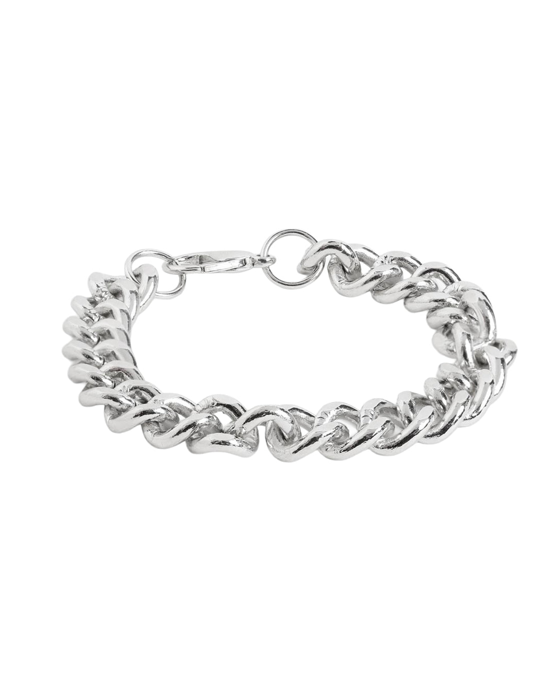 Men Silver Plated Link Curb Bracelet