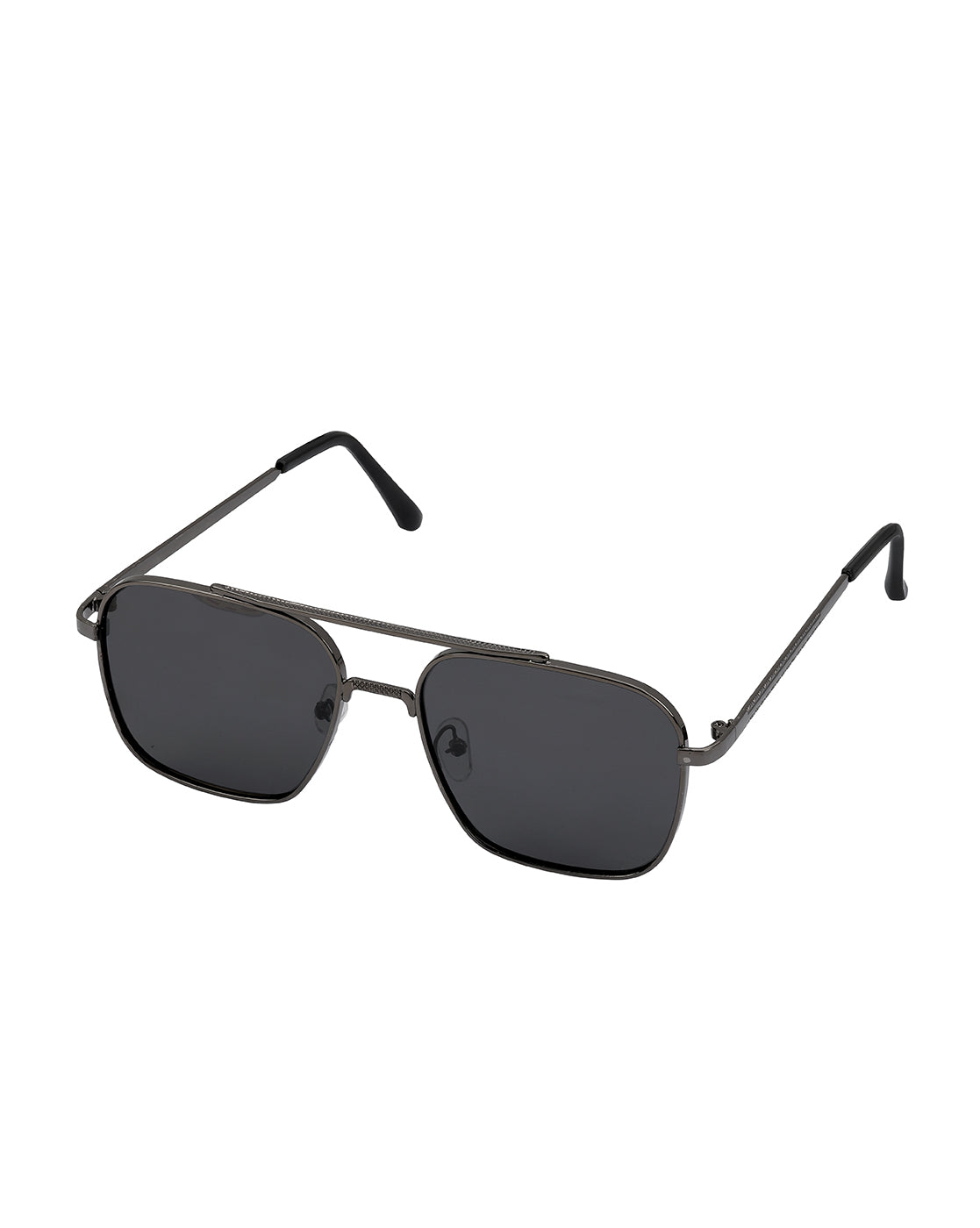 Men Metallic and Black Toned Black Polarised Lens Rectangle Sunglasses