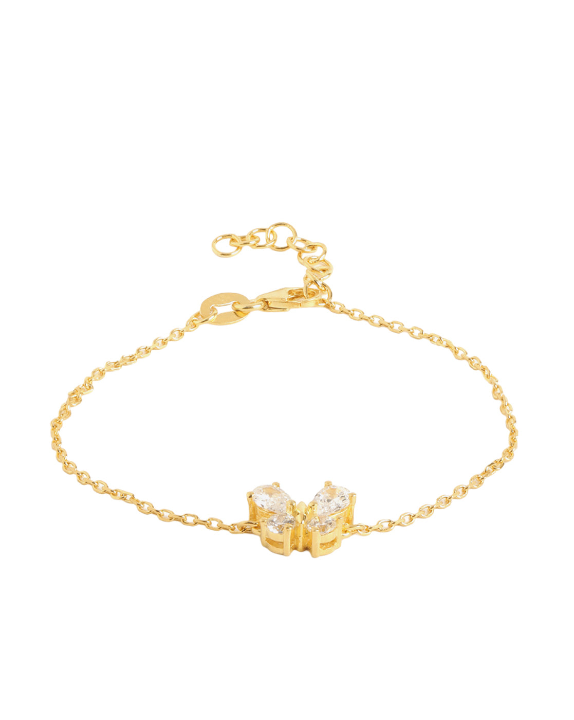 18kt Gold Plated Delicate CZ Butterfly Charm Adjustable Bracelet