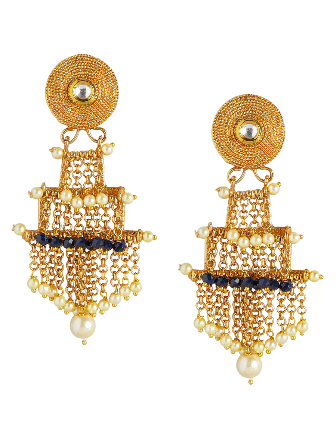 Gold Plated Layered Statement Jhumka Earrings with Pearl