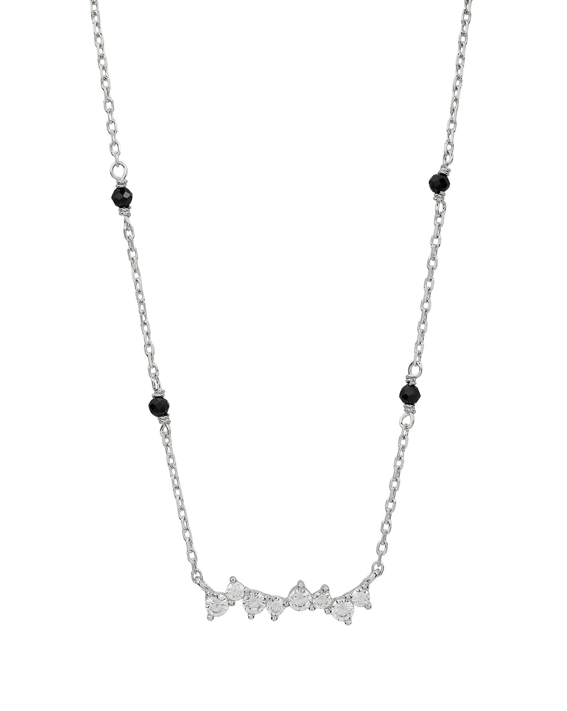 925 Sterling Silver Rhodium Plated Natural black bead & CZ Studded Designer Solitaire Mangalsutra