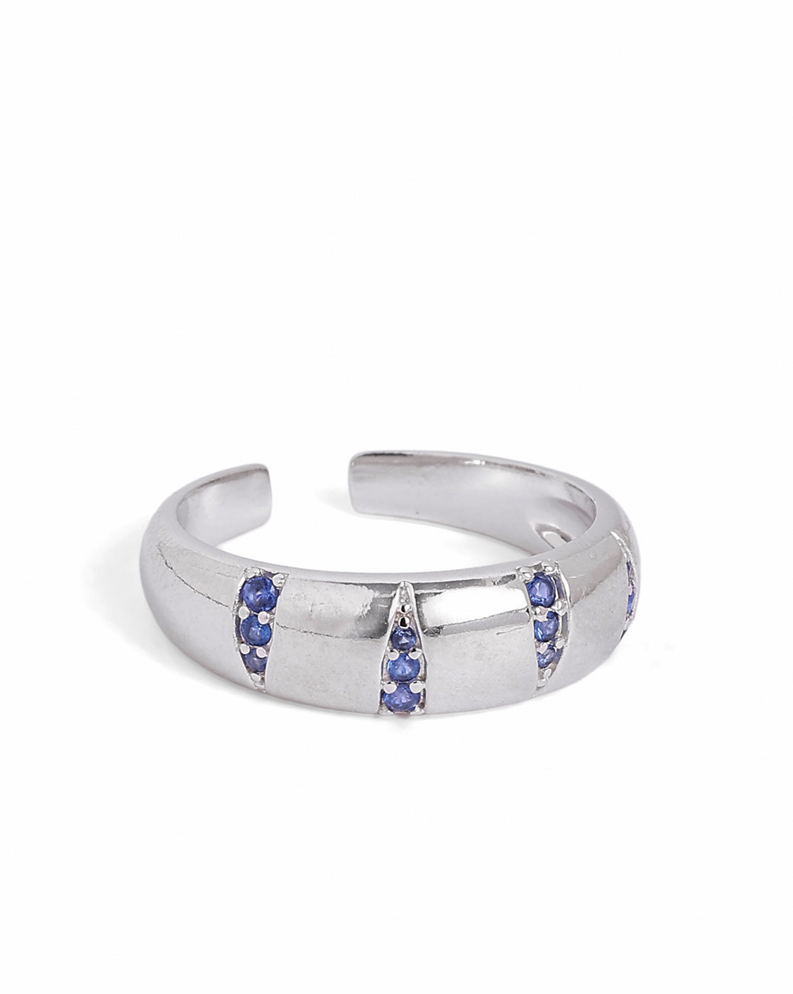 Rhodium Plated Contemporary Sapphire Studded Adjustable Ring