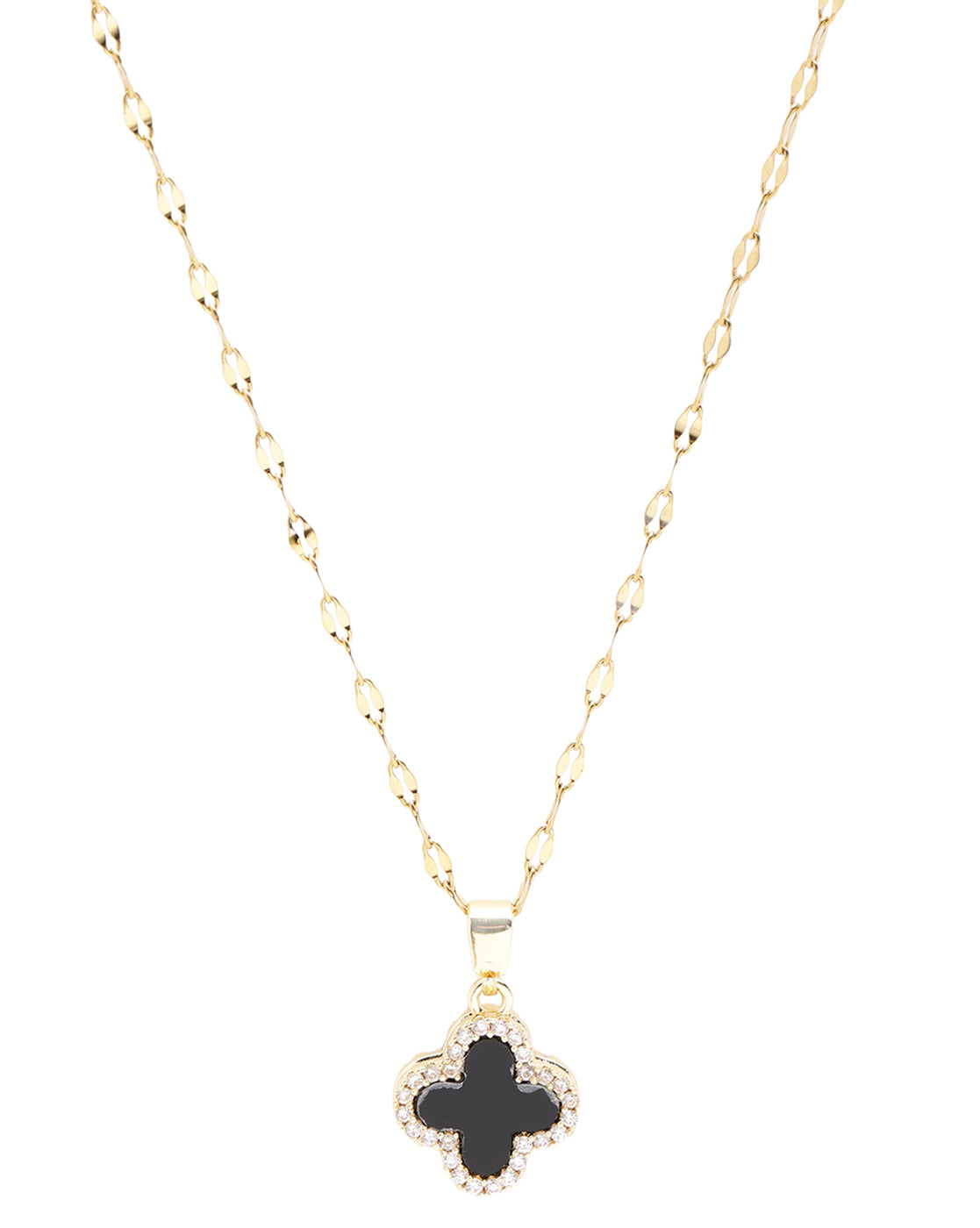 Gold-Plated Designer Reversible Double Color Clover Pendant Necklace