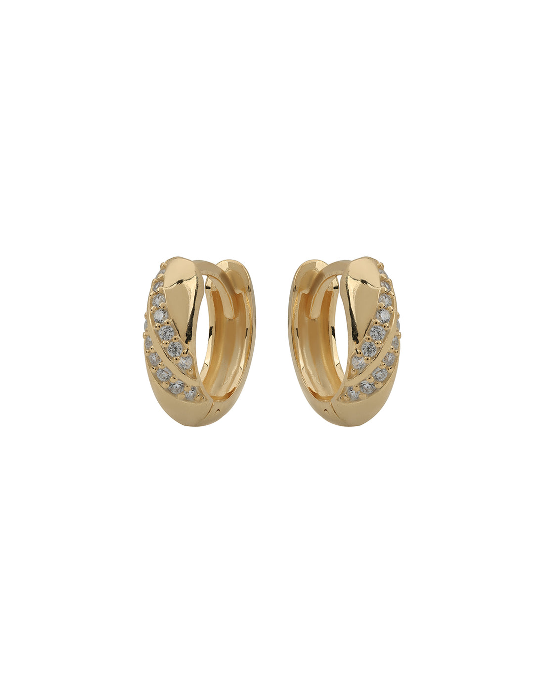18kt Gold Plated CZ Criss Cross Mini Hoop Earrings