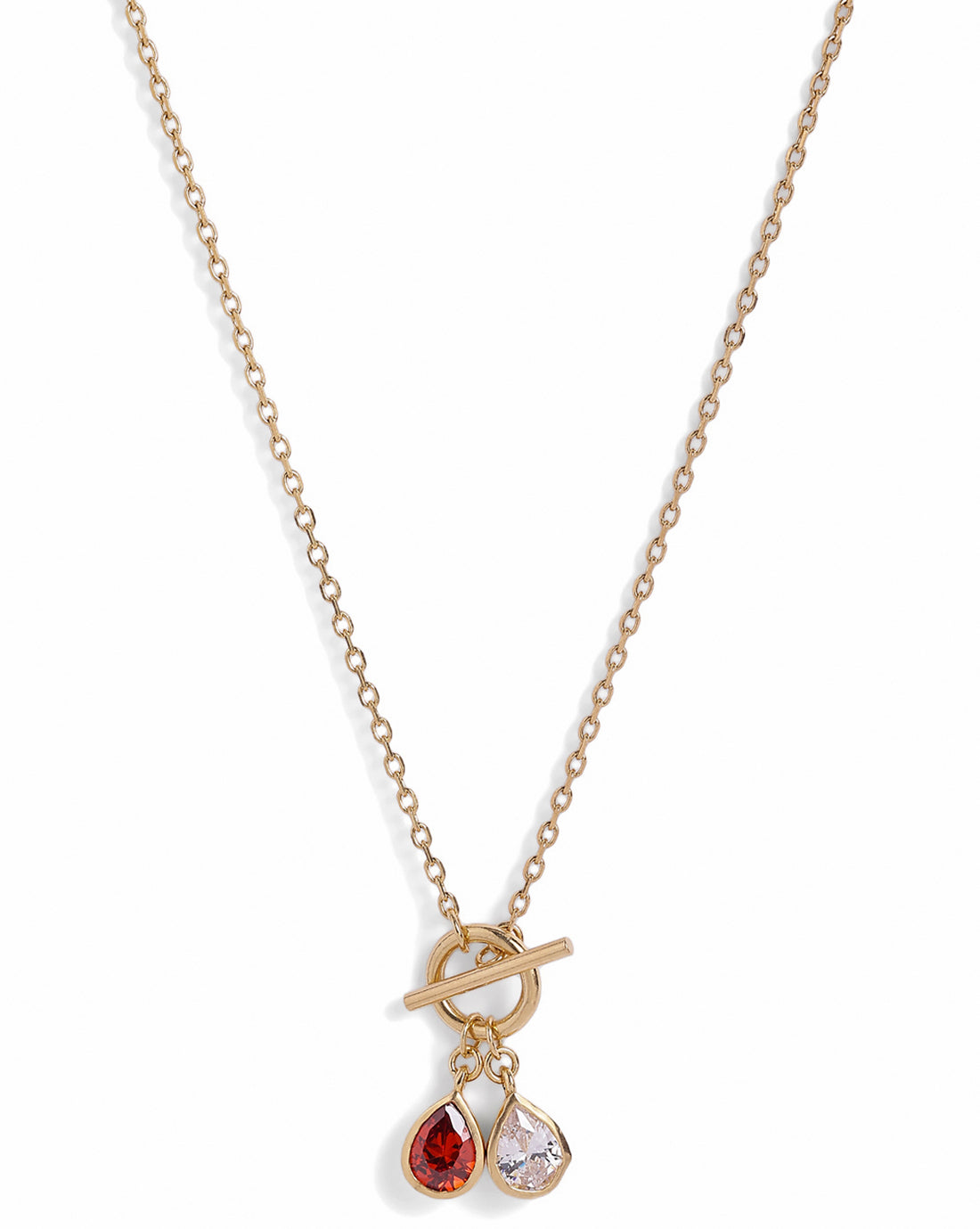18kt Gold Plated Garnet Solitaire Teardrop Necklace
