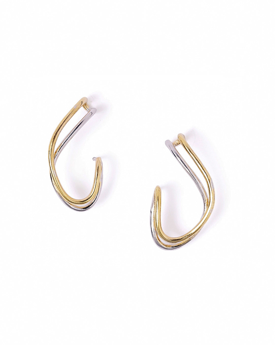 18kt Gold & Rhodium Plated Contemporary Ear Lobe Cuff Earring