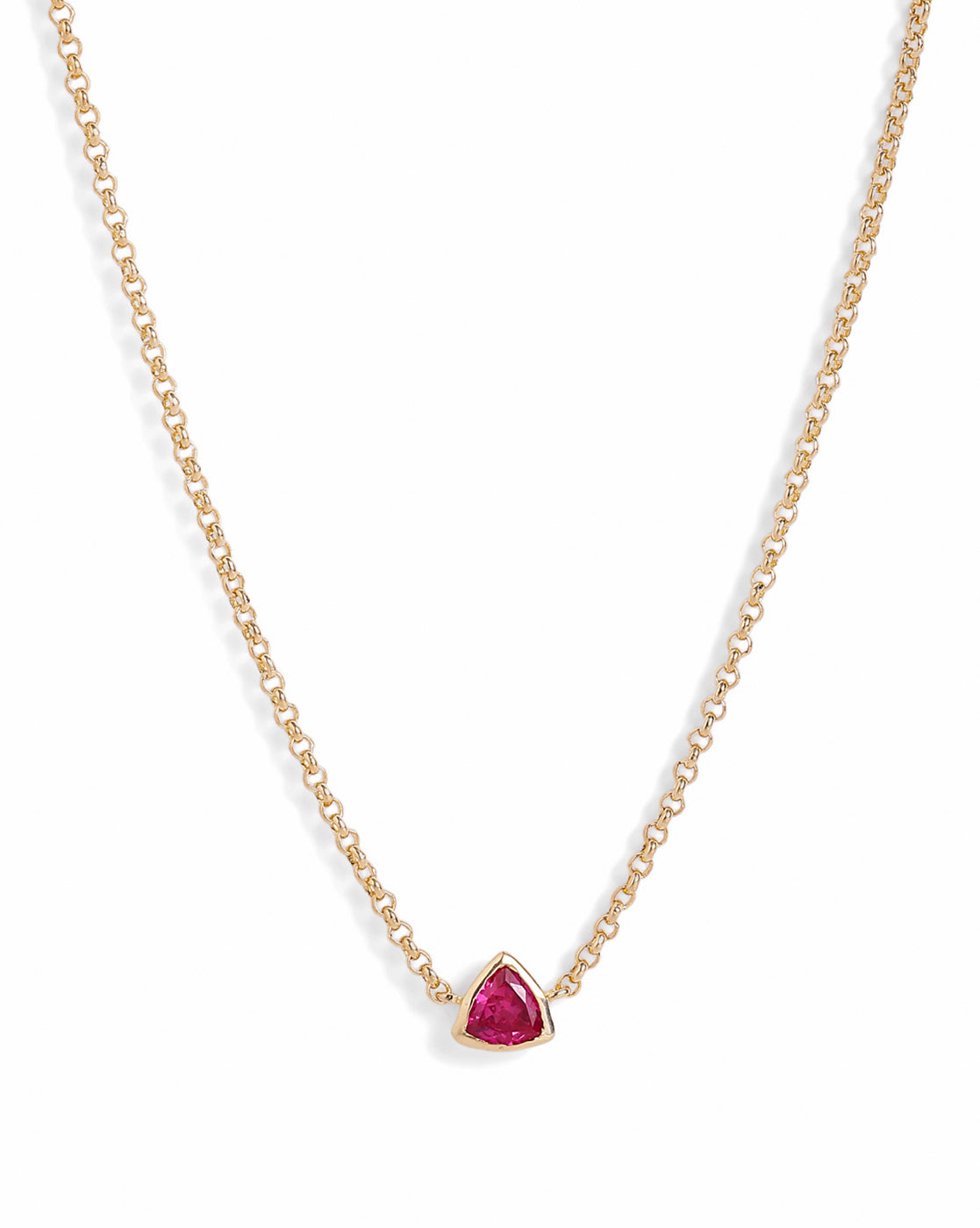 18kt Gold Plated Ruby Studded Trillion Solitaire Pendant Necklace