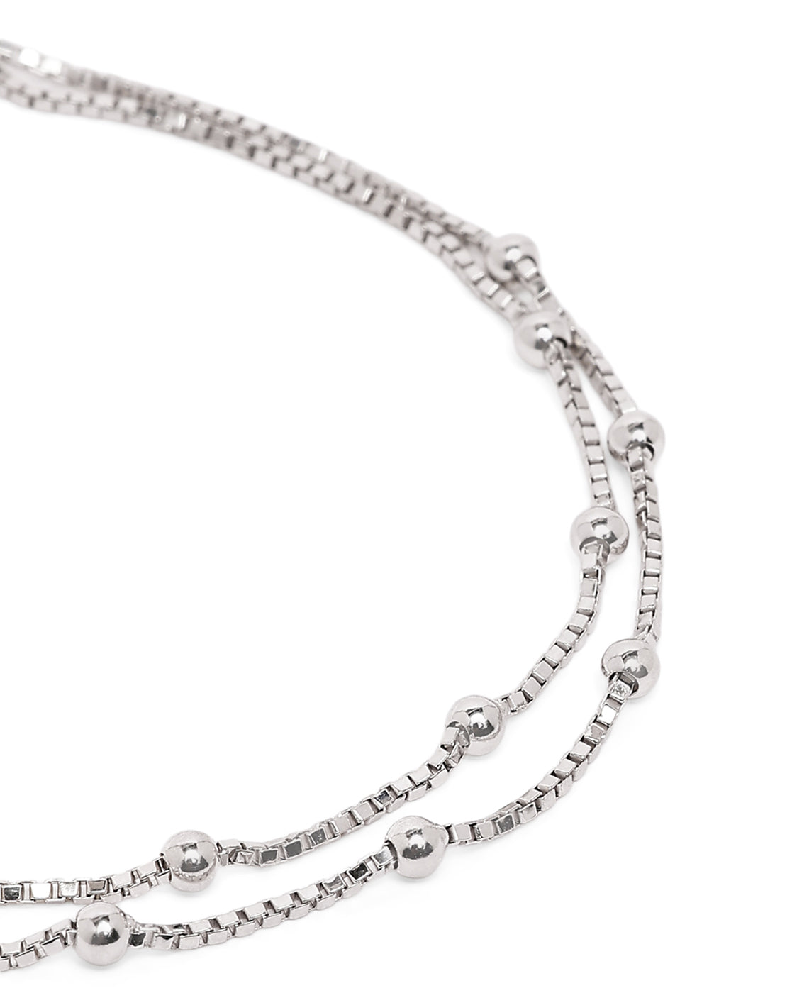Rhodium Plated Double Chain and Metal Ball Wraparound Bracelet
