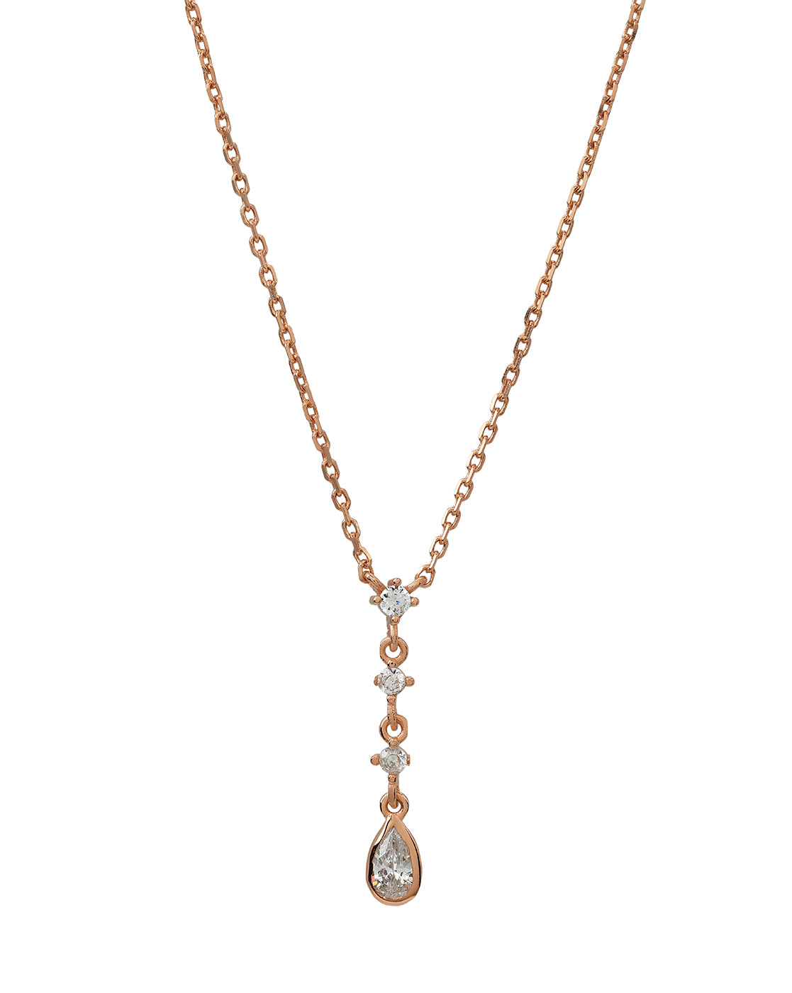 18kt Rose Gold Plated Solitaire Lariat Necklace