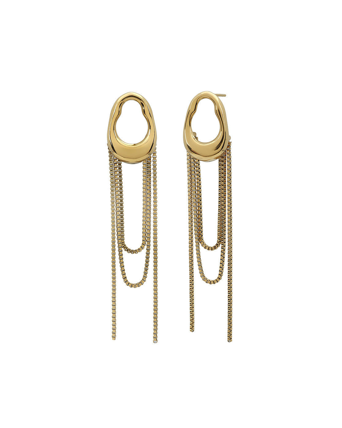 Premium Gold Plated Mutliple Cascading Chain Tassel Drop Earring