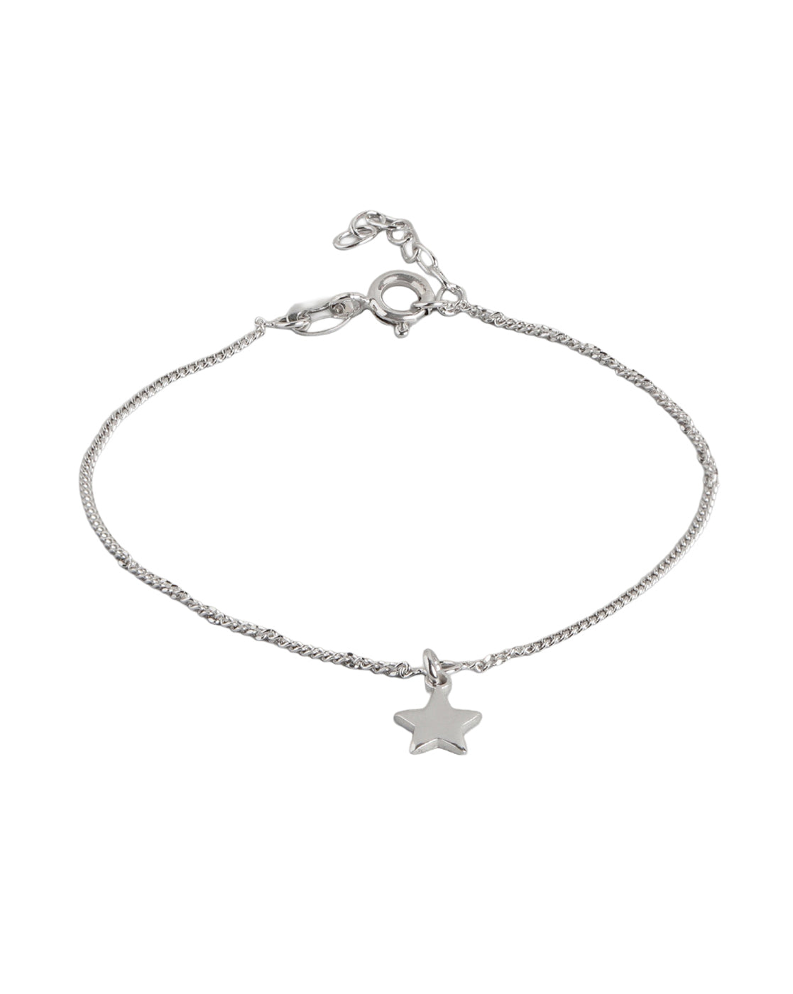 925 Sterling Silver Rhodium Plated Dangling Star Charm Bracelet