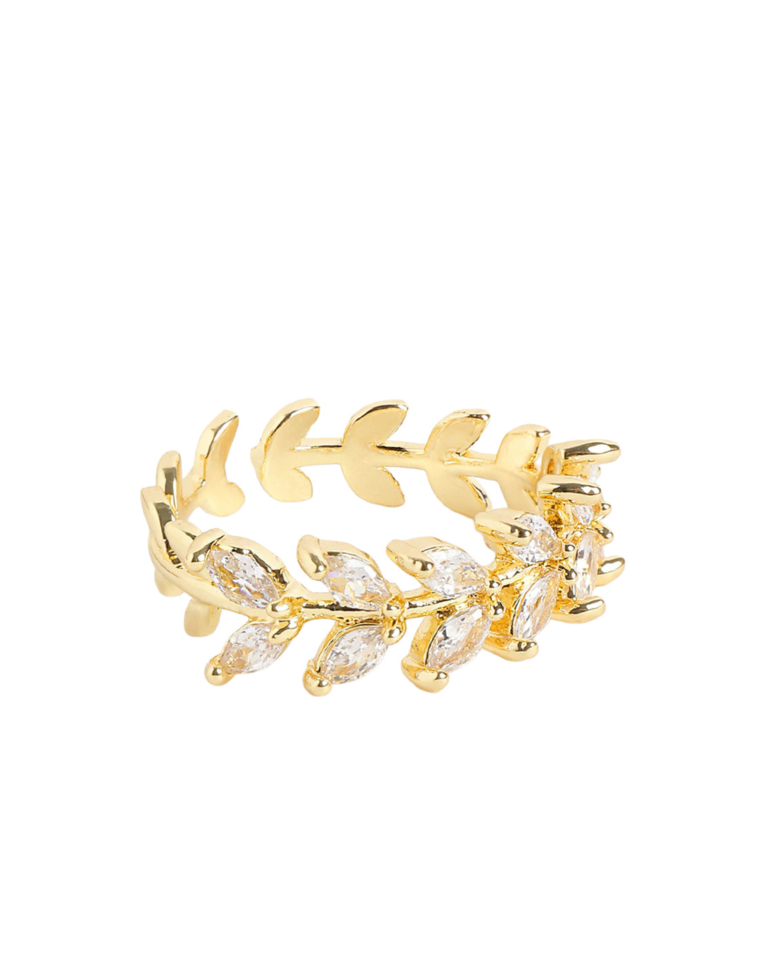 Gold Plated Modern Nature Inspired Marquise CZ Adjustable Ring