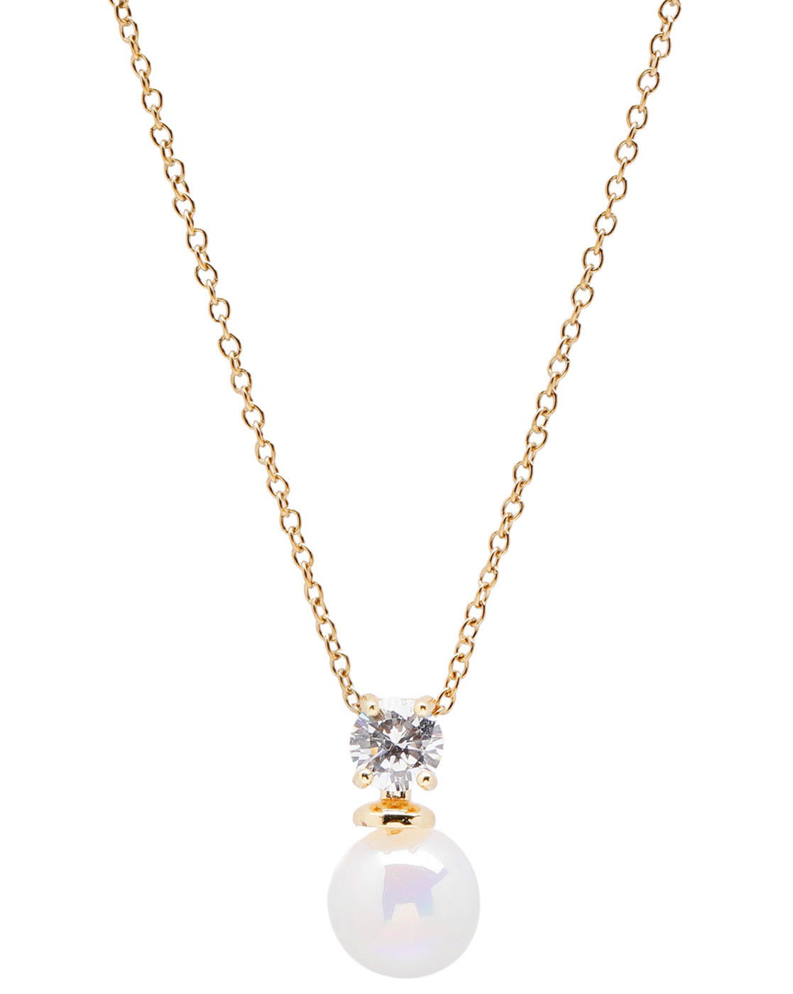 Gold Plated Solitaire Studded Dangling Pearl Pendant and Chain