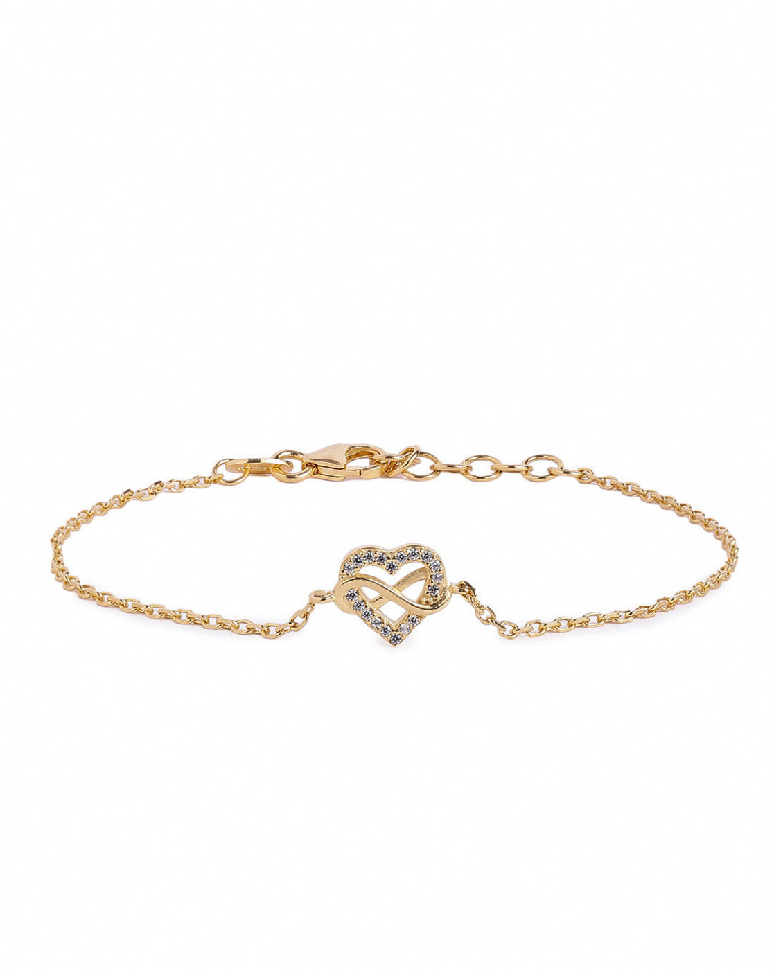 18kt Gold Plated CZ Infinity Heart Charm Adjustable Bracelet