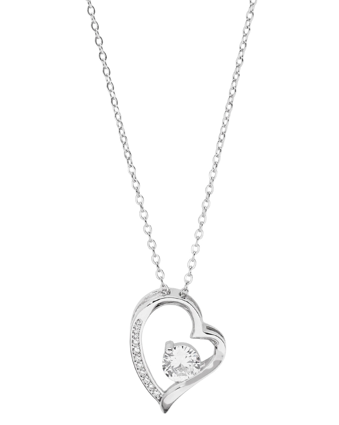 Silver Plated Solitaire & Sparkling CZ Heart Pendant and Chain