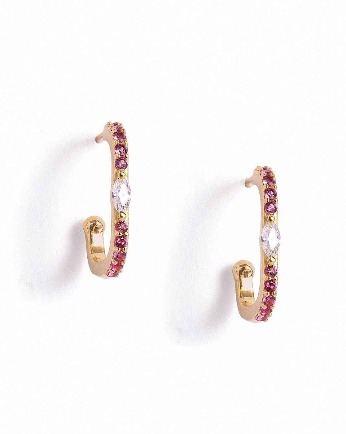 18kt Gold Plated Ruby Red Mini Hoop Earring