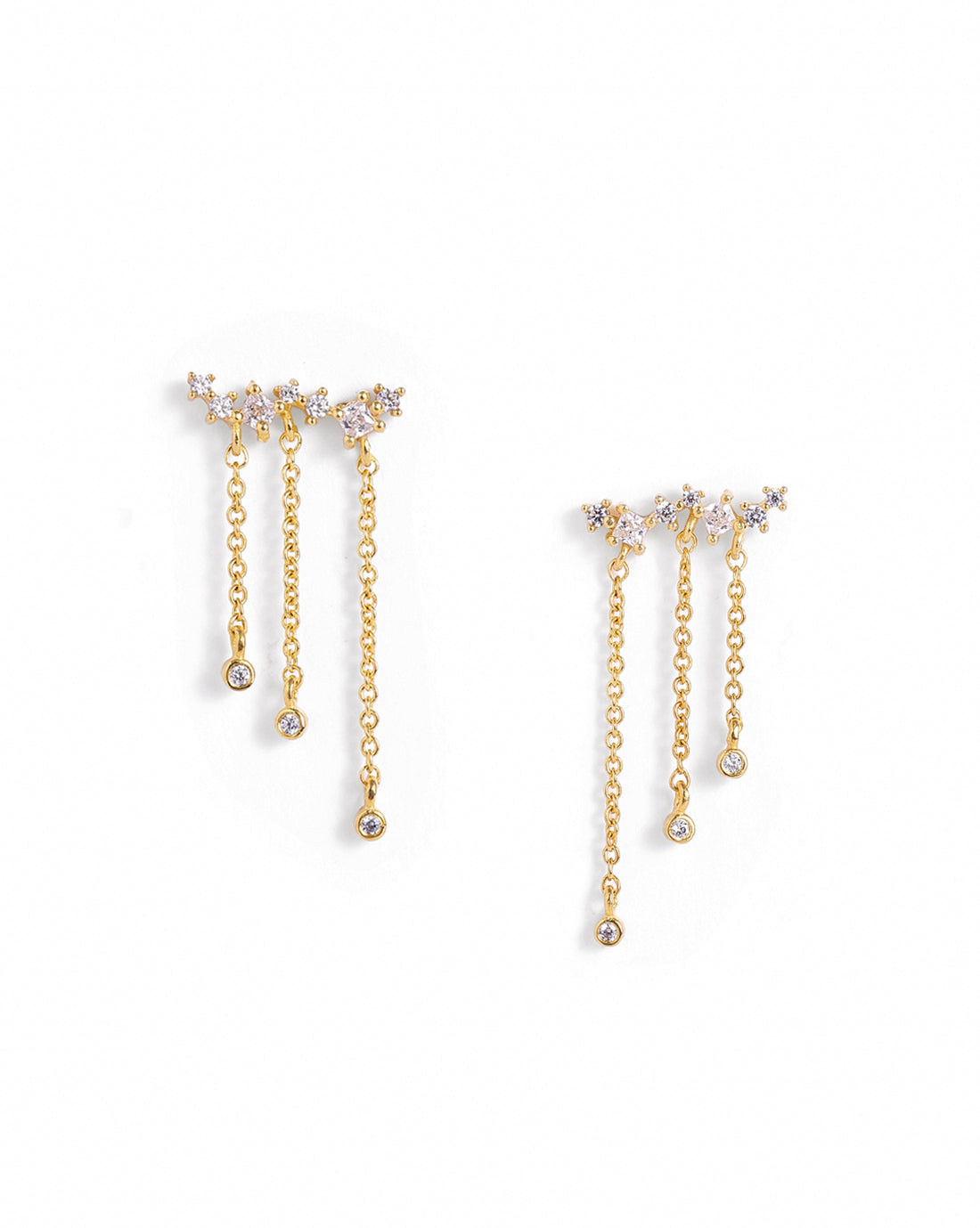 18kt Gold Plated CZ Dangling Chain Ear Cuff Earring