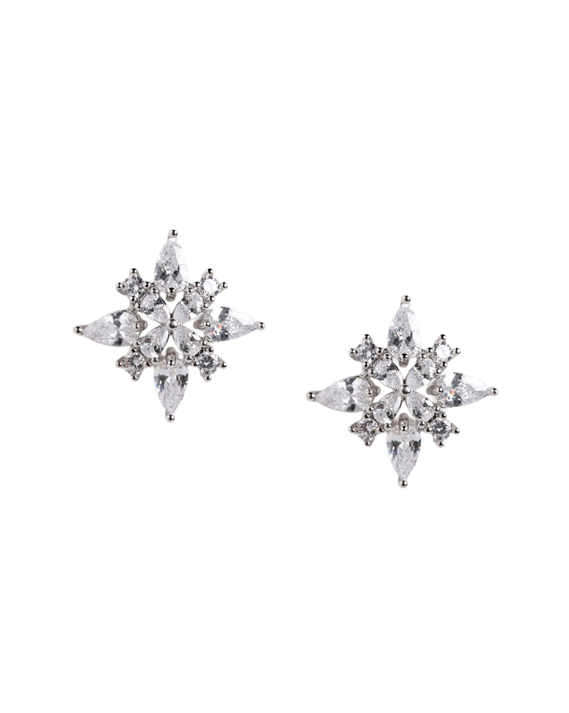 Silver Plated Sparkling CZ Studded Floral Stud Earring