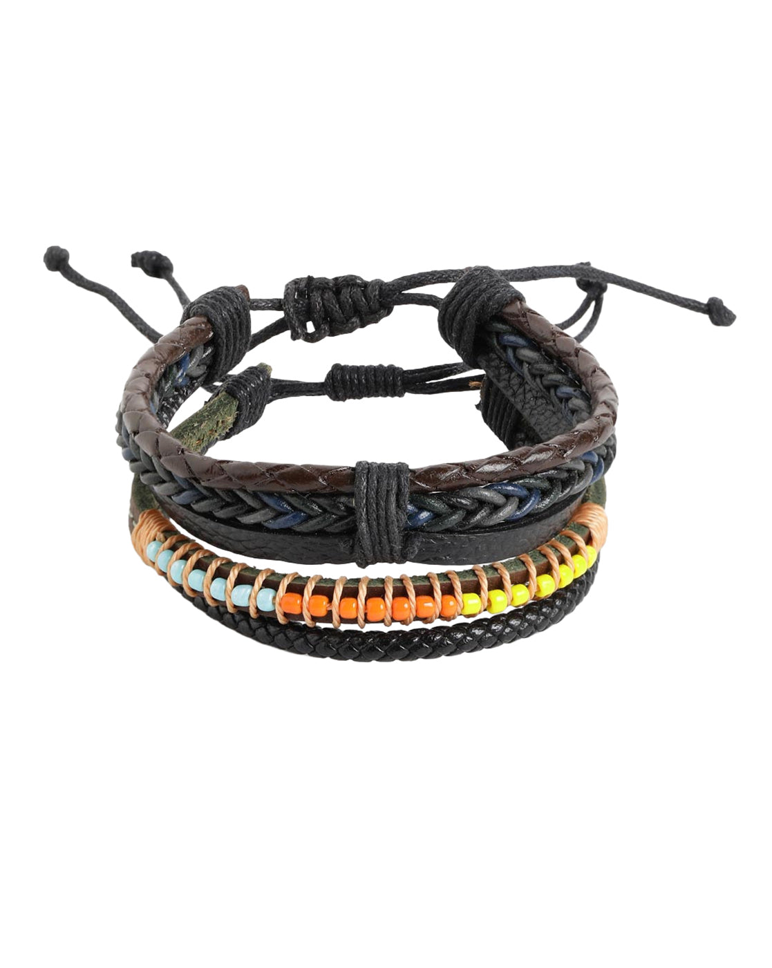 Men Set of 2 Braided Multistrand Adjustable Faux Leather Bracelet