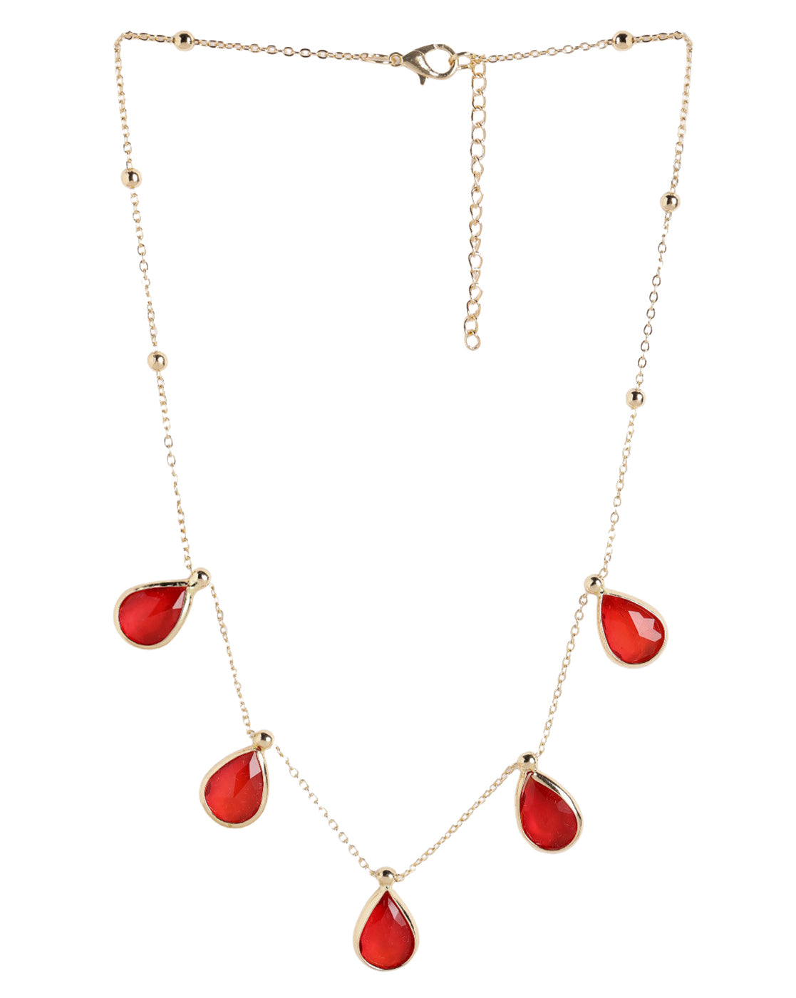 Gold Toned Fashionable Red Crystal Teardrop Charm Necklace