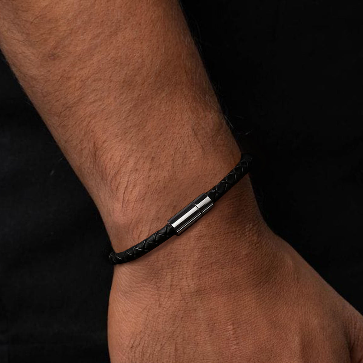 Men Black Leather Knox Bracelet - CLJW-40