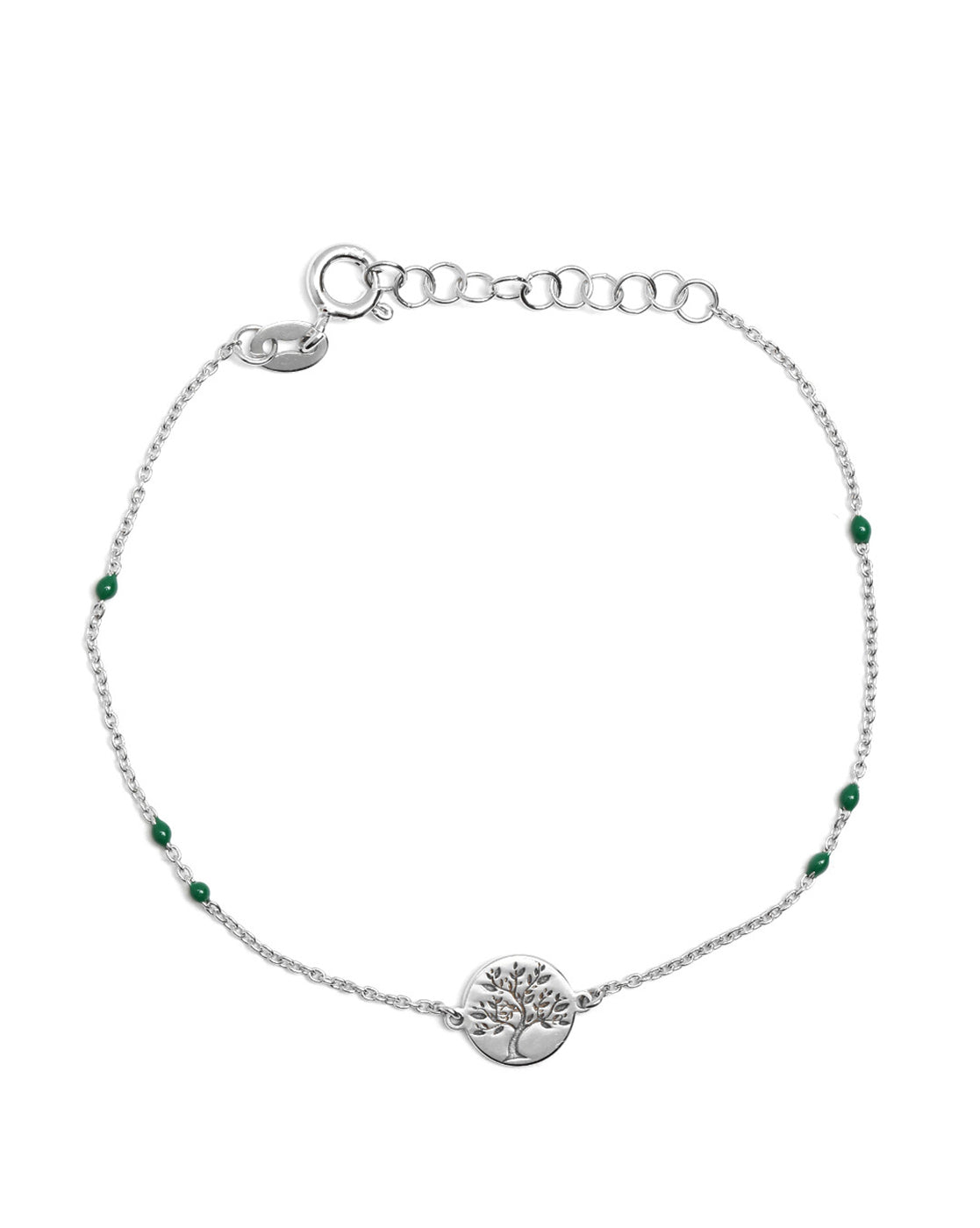 925 Sterling Silver Rhodium Plated Tree Of Life Enamel Charm Bracelet