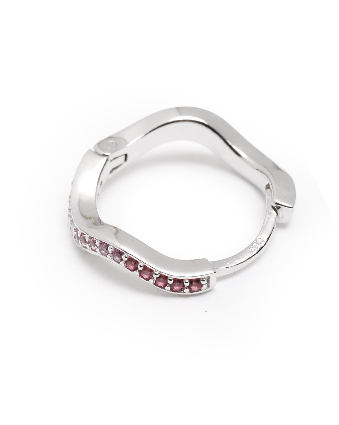 925 Sterling Silver Rhodium Plated Pink CZ Contemporary Wave Earring