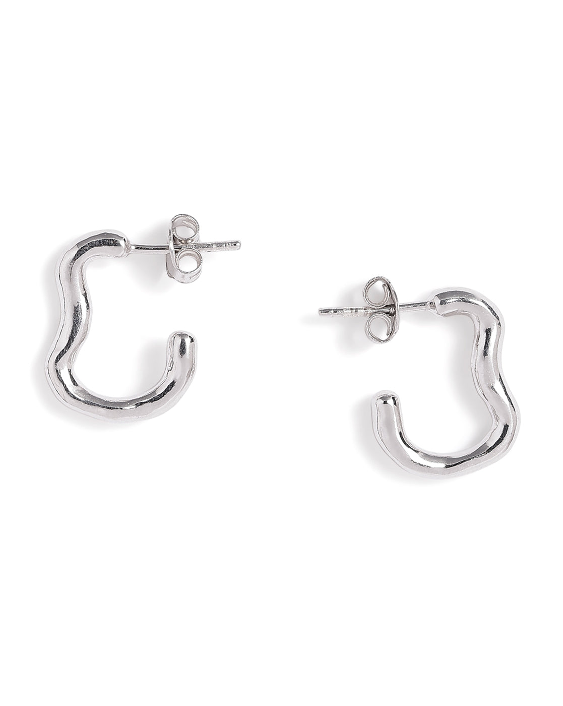 Rhodium Plated Contemporary Half Hoop Earring