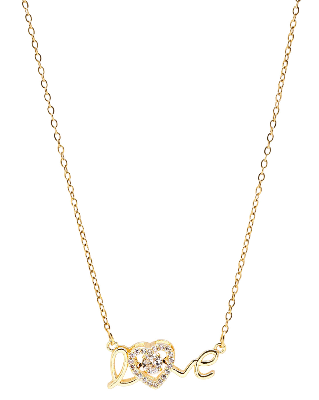 Gold Plated CZ Sparkle Solitaire Love Heart Script Necklace