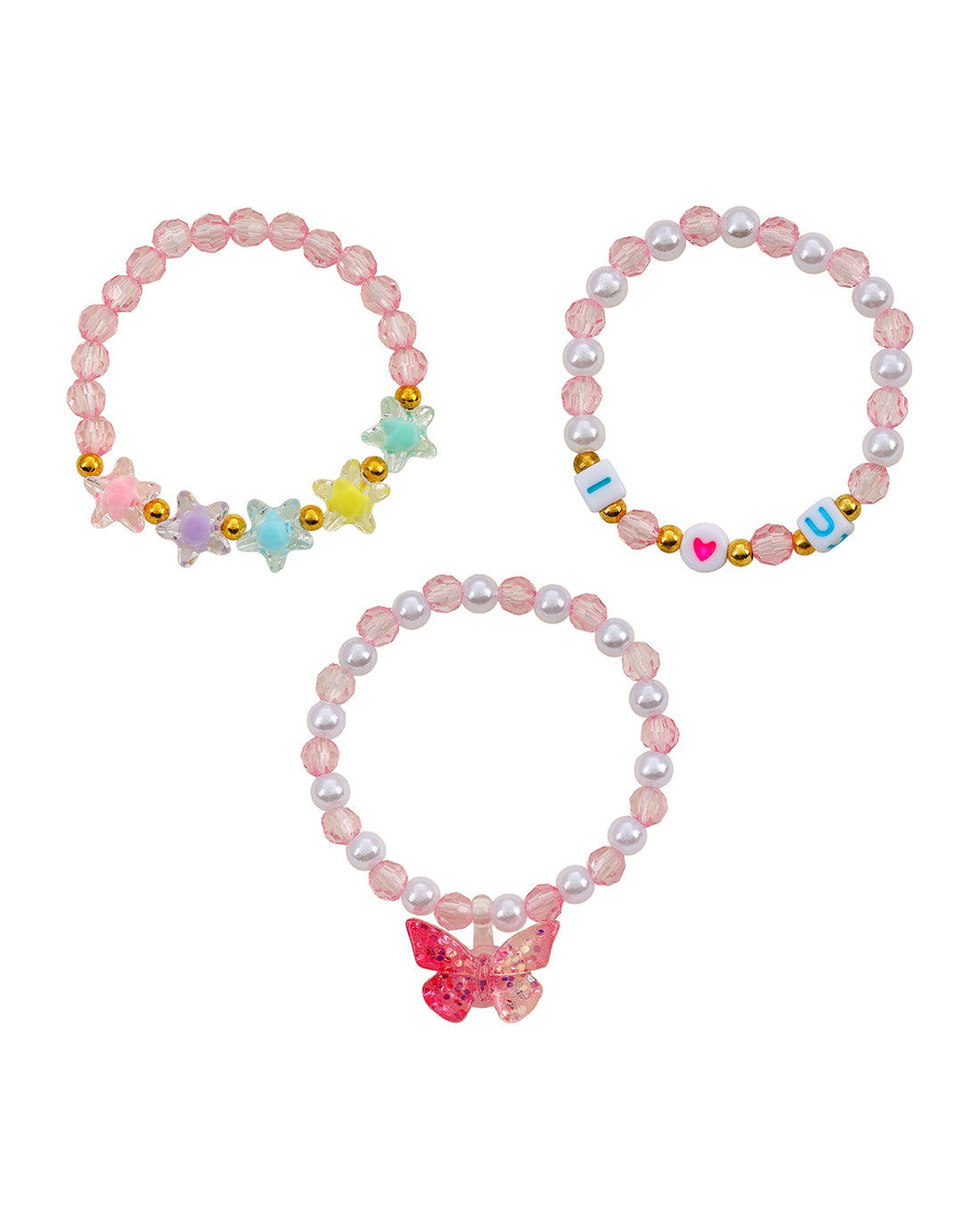 Girl Set of 3 Butterfly-Love Star Multi Charm Bracelet