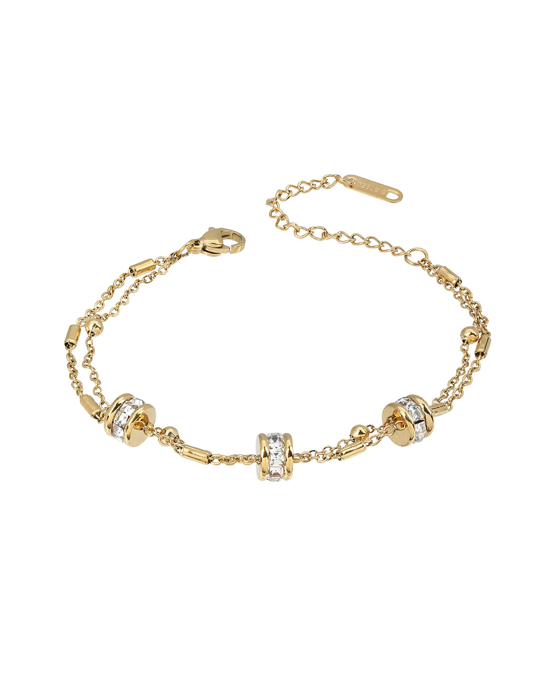 Premium Gold Plated Metallic Round CZ Studded Double Layered Bracelet